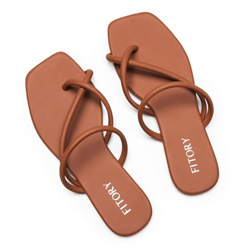FITORY Women's Slide Sandals Flat Flip Flops with Cross Strap Thongs for Summer Size 8 Russet Brown | Amazon (US)