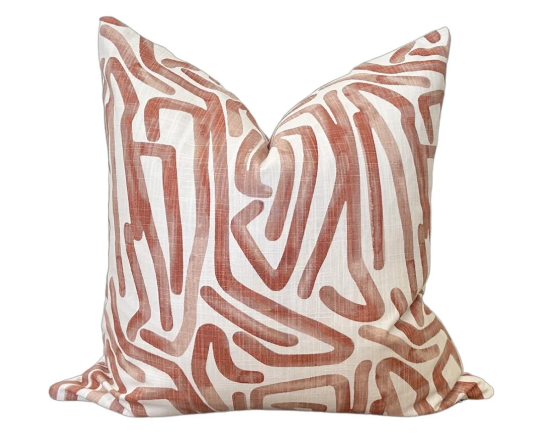 Labyrinth Pillow Cover - Salmon - Linen Throw Cushion - Geometric - Modern Art Pillow - Decorativ... | Etsy (US)