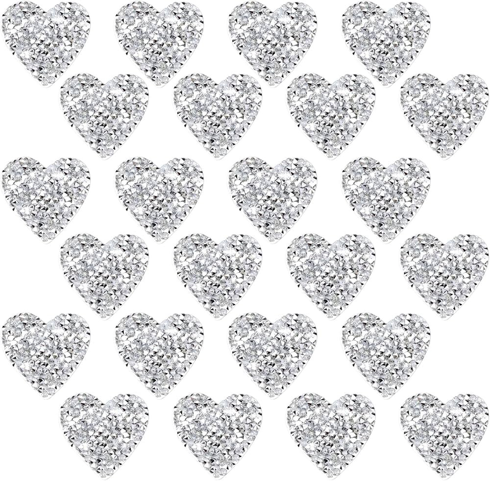 24 Pieces Star Patches Rhinestone Patches Heart Shape Diamond Appliques Adhesive Applique Glitter... | Amazon (US)