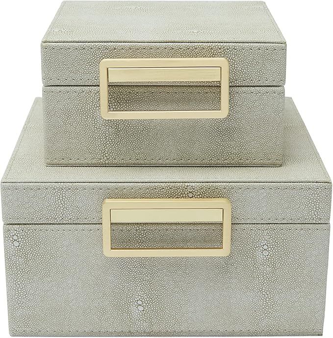Faux Ivory Shagreen Leather Set of 2 Square Keepsake Boxes, Decorative Storage boxes, Dresser Org... | Amazon (US)