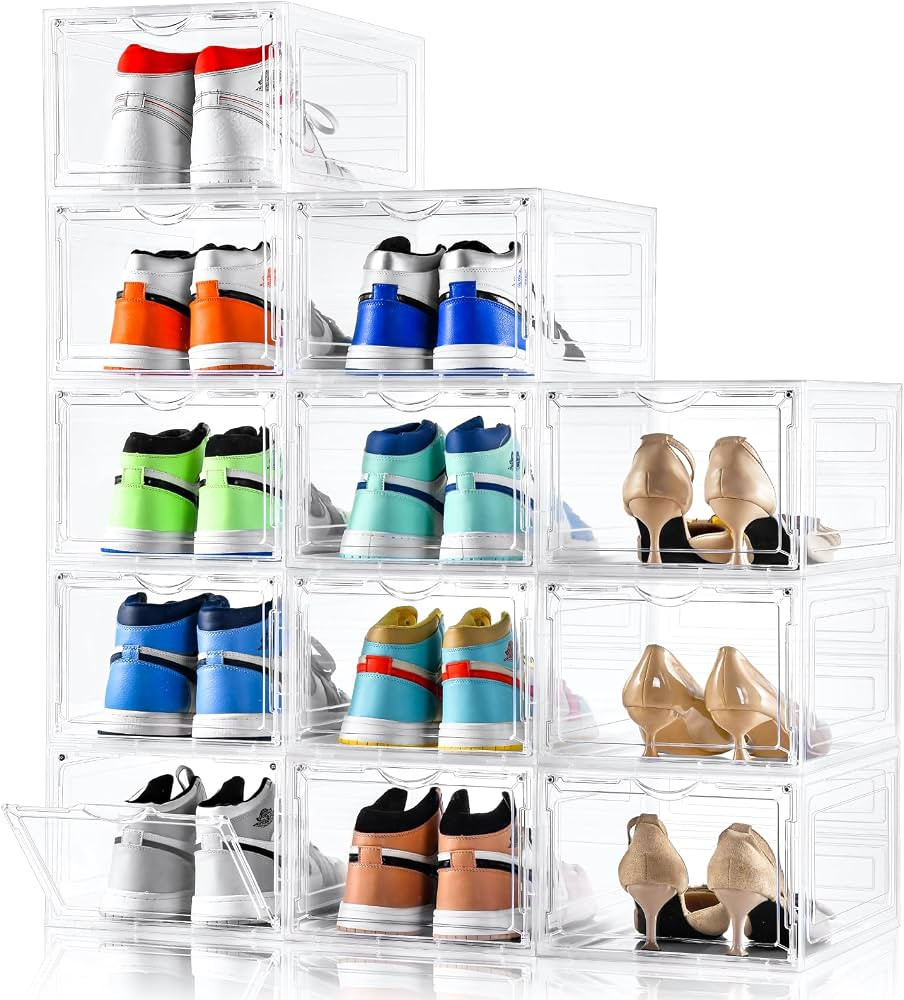 Clemate Upgraded X-Large Shoe Organizer,Shoe Storage Organizer,12 Pack,Shoe Box Clear Plastic Sta... | Amazon (US)