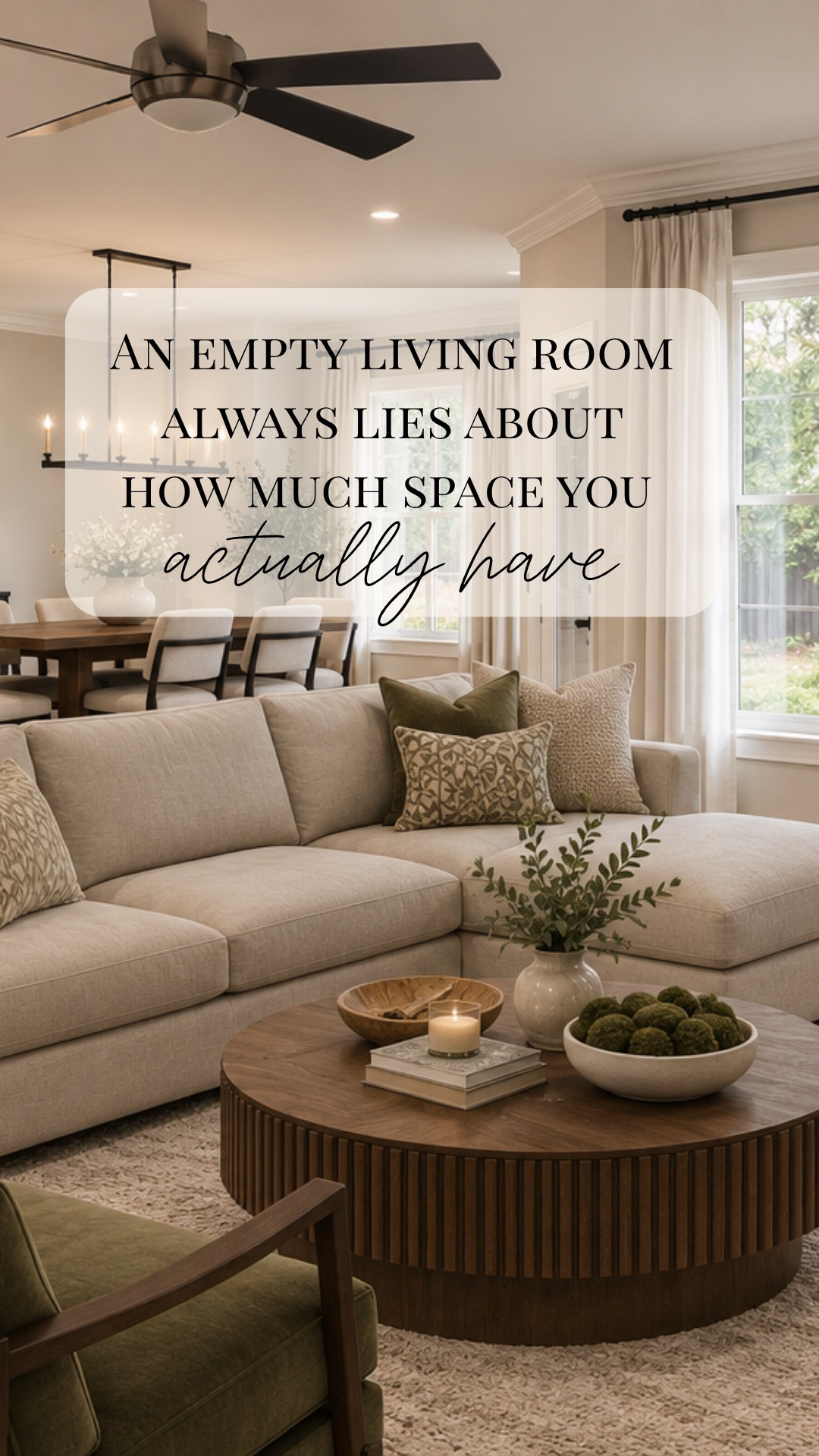 Our living room furniture is finally being delivered next week! 🤍

Designing this living room was a lesson in how quickly a big, empty room can feel much smaller once you account for how you actually need to live in it.

We really wanted a sectional with a cozy corner, but between the angled fireplace, main walkway, counter stools, coffee table clearance, and TV cabinet, a traditional sectional either crowded the hearth or closed off the room.

Instead, we chose a custom Remington sofa with a chaise lounge. We still get that cozy spot to curl up, but the room stays open and the proportions work for our actual footprint.

I’m tagging everything coming together in our living and dining spaces, including our custom sofa + chaise, coffee table, TV cabinet, rugs, accent chairs, dining room furniture, and a few of the kitchen pieces you’ll see from this view.

Can’t wait to finally see it all in the room next week! ✨

#LTKHome