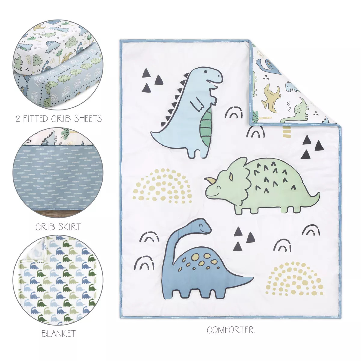 The Peanutshell 5-Piece Blue Dino Baby Crib Bedding Set for Boys with Extra Sheet, Quilt and Blan... | Target