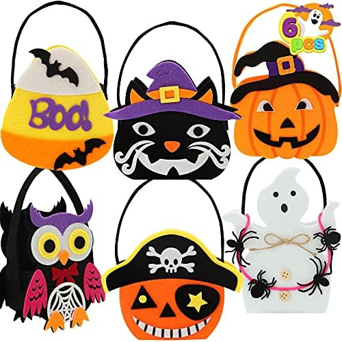 JOYIN 6 Pack Halloween Candy Holder Bucket Trick or Treat Baskets with Handle Pumpkin Ghost Black Ca | Amazon (US)