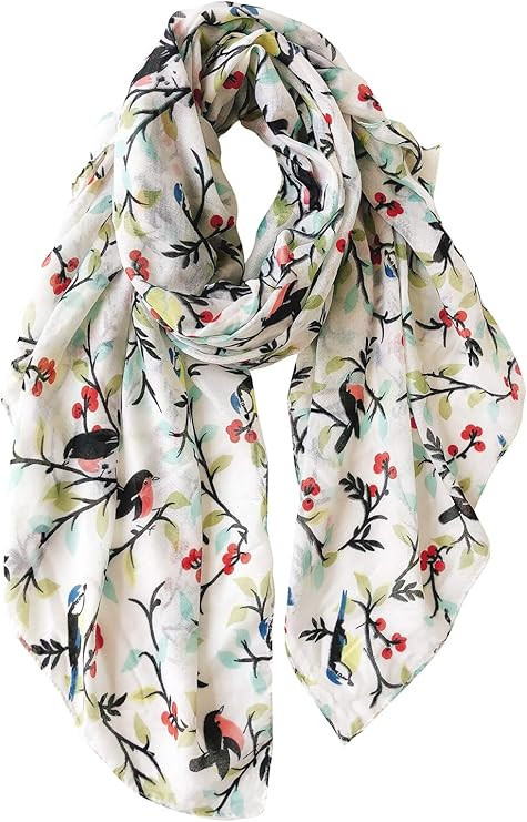 GERINLY Scarfs for Women Lightweight Floral Birds Print Cotton Scarves and Wraps for Winter Shawl | Amazon (US)