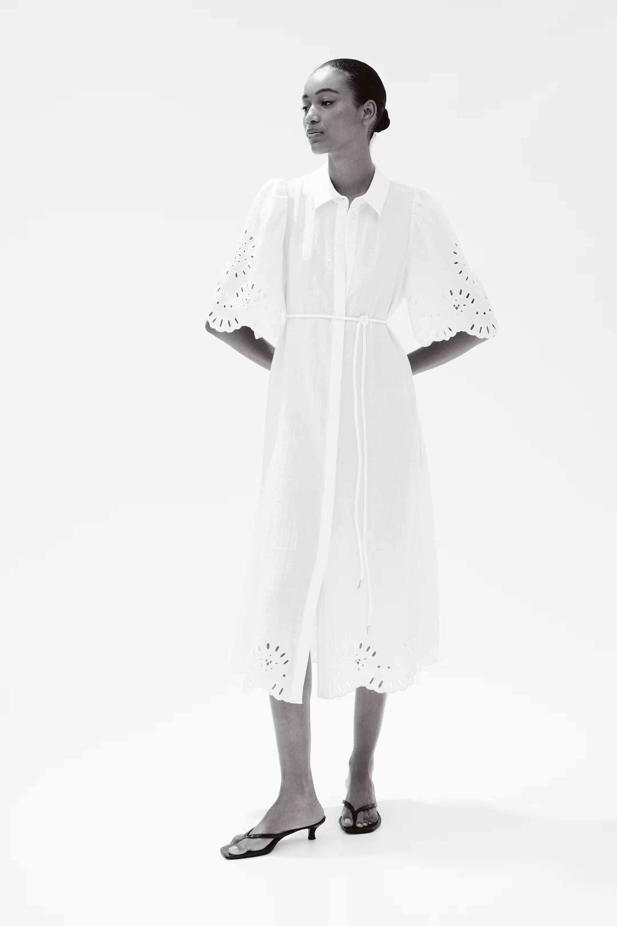 Broderie anglaise shirt dress - White - Ladies | H&M GB | H&M (UK, MY, IN, SG, PH, TW, HK)