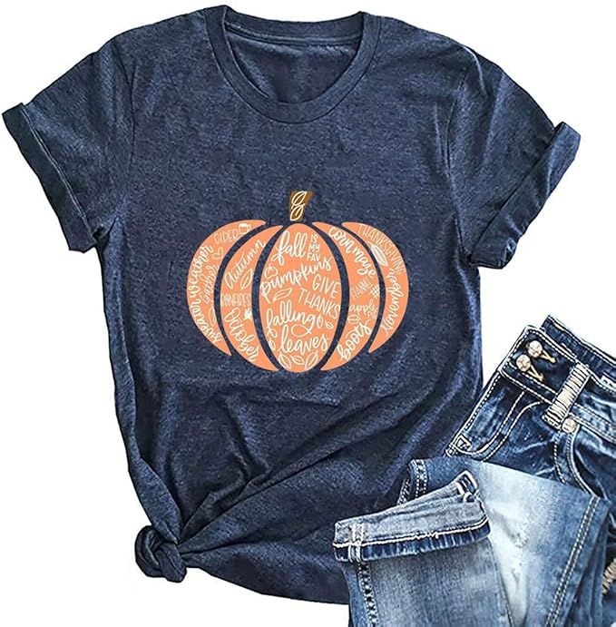 Ykomow Fall Pumpkin Shirts Womens Casual Autumn Thanksgiving Graphic Tees Halloween Tops | Amazon (US)