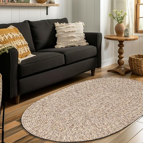 Super Area Rugs Beige Woven Braided Rug Rustic Living Indoor/Outdoor Braided Rug - Soft & Reversible Oval 5' x 7' | Amazon (US)