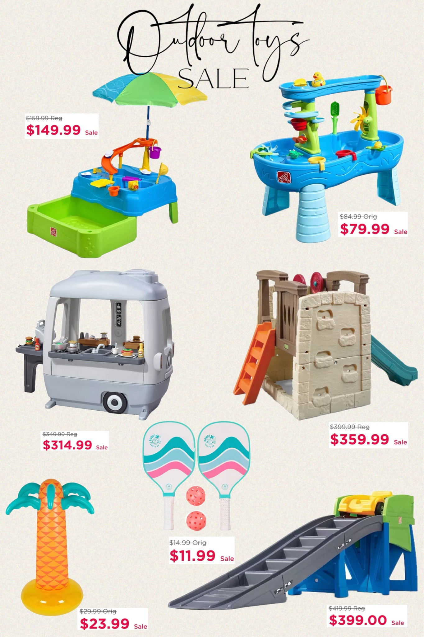 Outdoor toys / activities for kids on epic deals! 

Step2 Double Showers Splash Water Table / Step2 Naturally Playful Woodland Climber / Step2 Extreme Coaster / Step2 Stack 'n' Stay Cooking Adventure Camper / Coconut Grove Giant Inflatable Sprinkler / Step2 Waterpark Wonders 2-Tier Water Table / Coconut Grove Pickleball Set

#kids #toddler #outdoor #activities #polacek #bobo #kohls #step2 #pickleball 

#LTKfindsunder50 #LTKkids #LTKsalealert