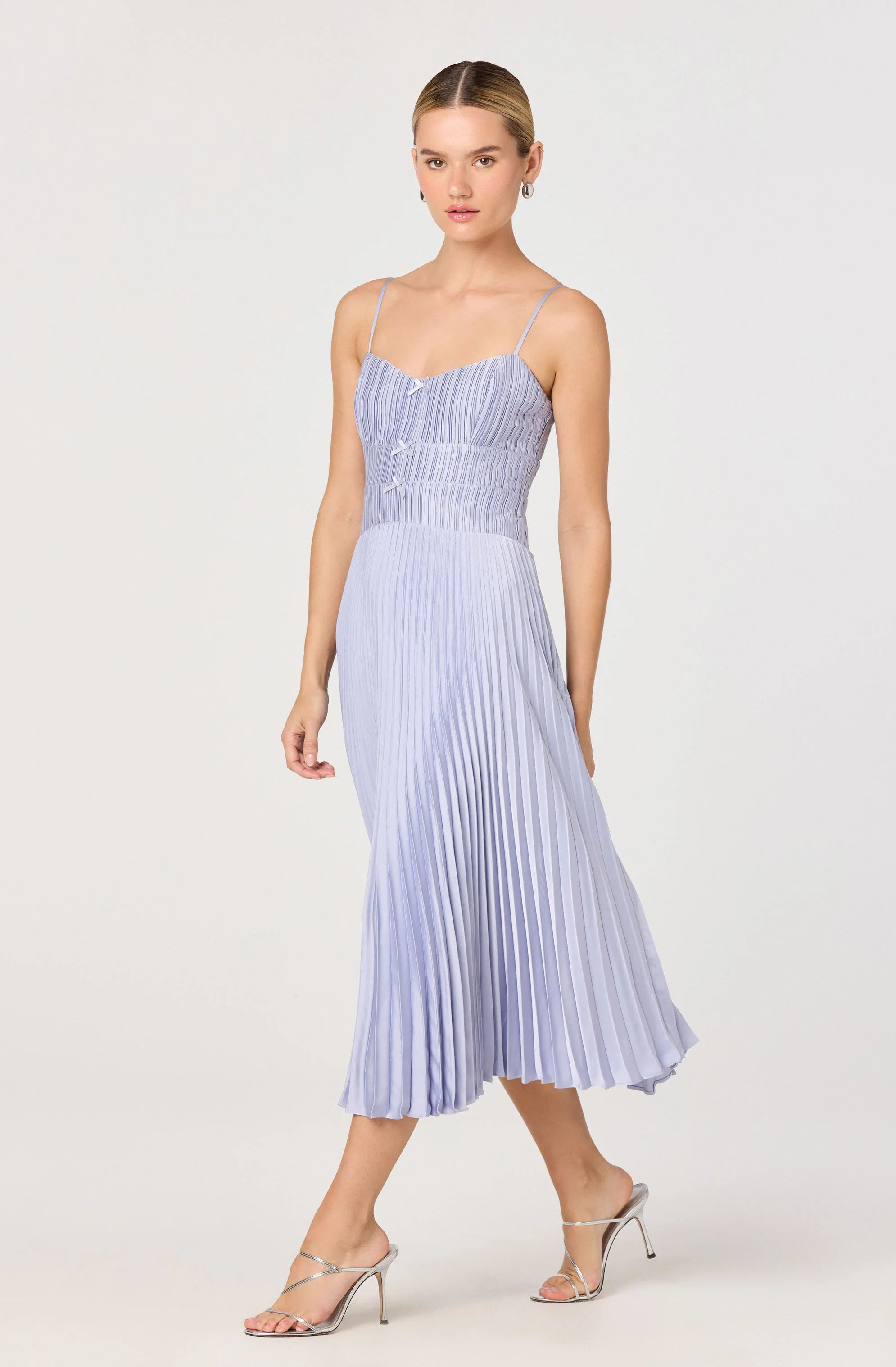 Shionagh Satin Pleated Midi Dress - Powder blue / XS | ASTR The Label (US)