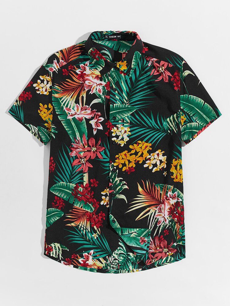 SHEIN Men Collared Tropical Print Shirt | SHEIN
