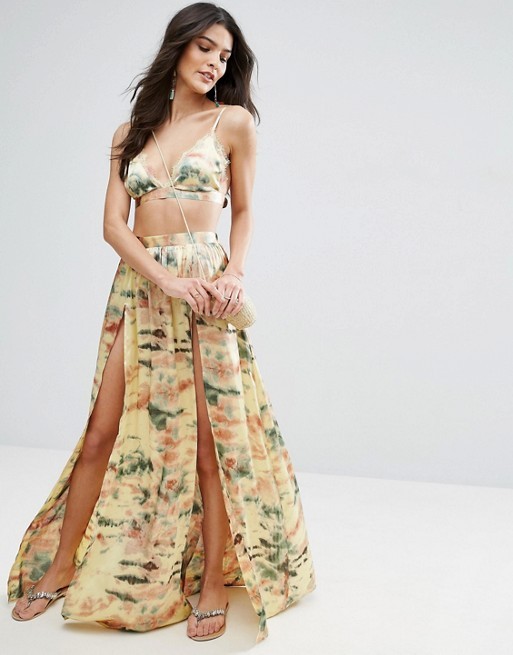 ASOS Tie Dye Lace Trim Split Beach Skirt Co-ord | ASOS US