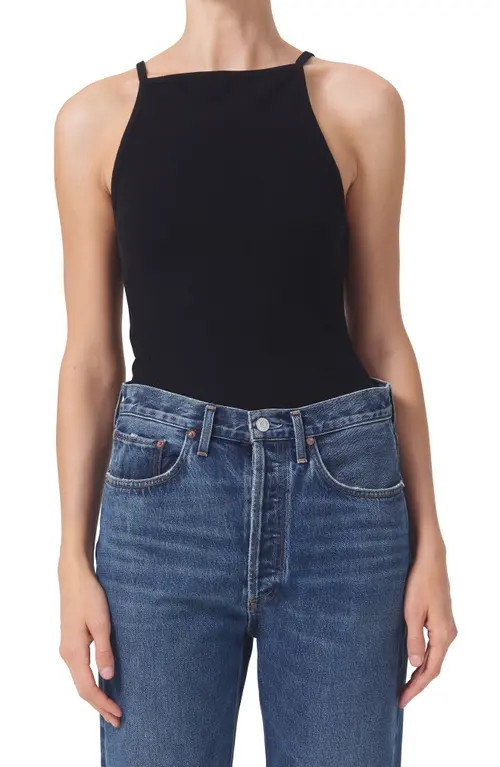 AGOLDE Mina Rib Tank in Black at Nordstrom, Size Large | Nordstrom