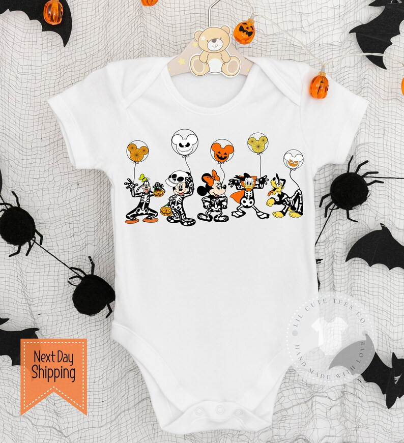 Super Cute Baby Halloween Skeleton Mickey and Friends Bodysuit , Halloween Baby Girl or Boy Outfi... | Etsy (US)