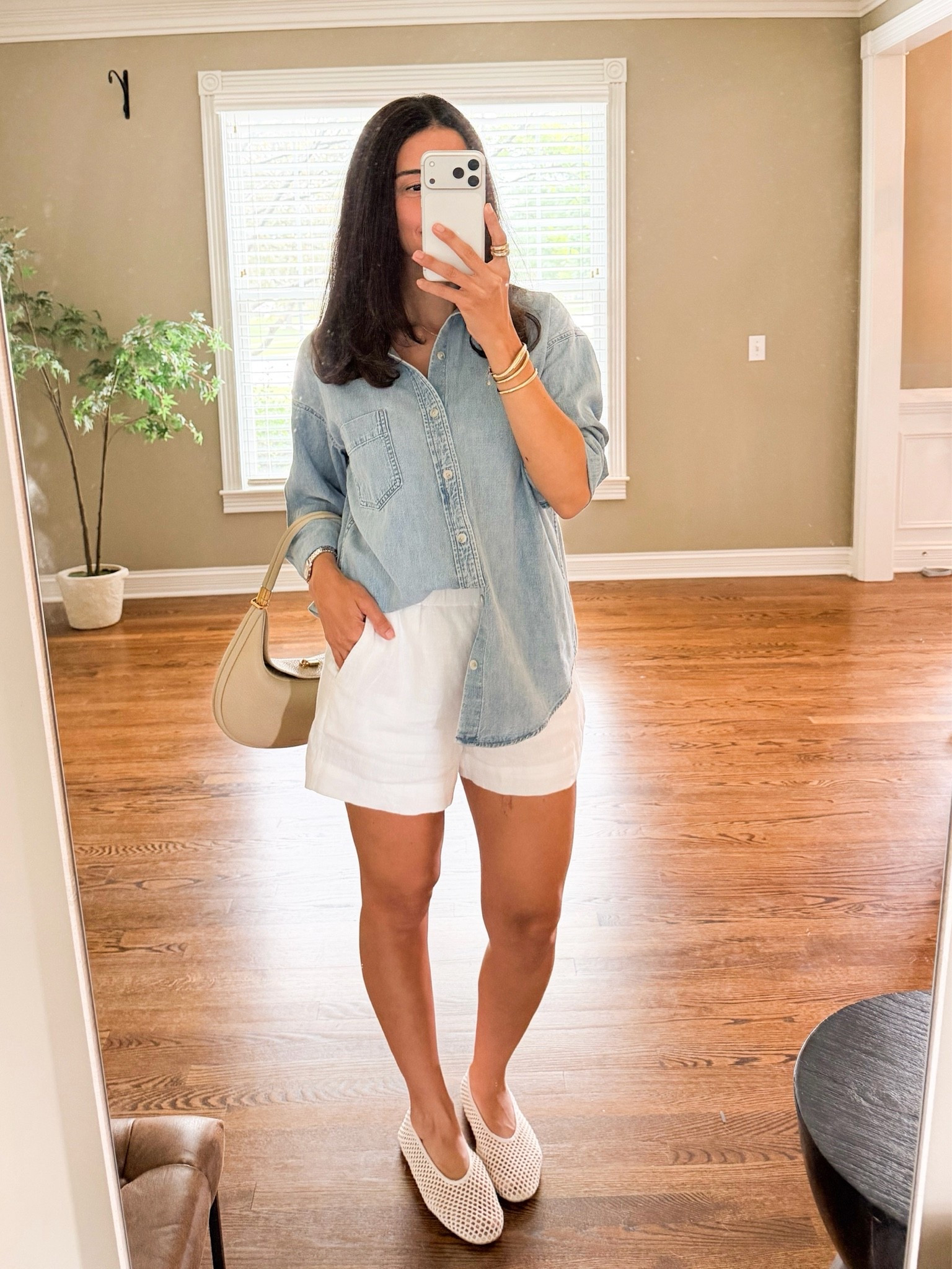 Summer look with denim shirt and linen shorts 
Sizing
Denim shirt size XS
shorts size Small

#LTKootd #LTKgrwm #LTKSeasonal