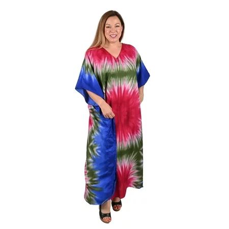 Shop LC WINLAR Multi Color Polyester Tie Dye V Neck Long Kaftan-One Size Fits up to 3X | Walmart (US)