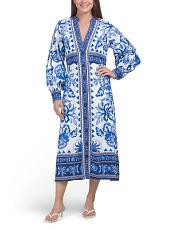 Linen Blend Button Up Fully Lined Midi Dress | TJ Maxx