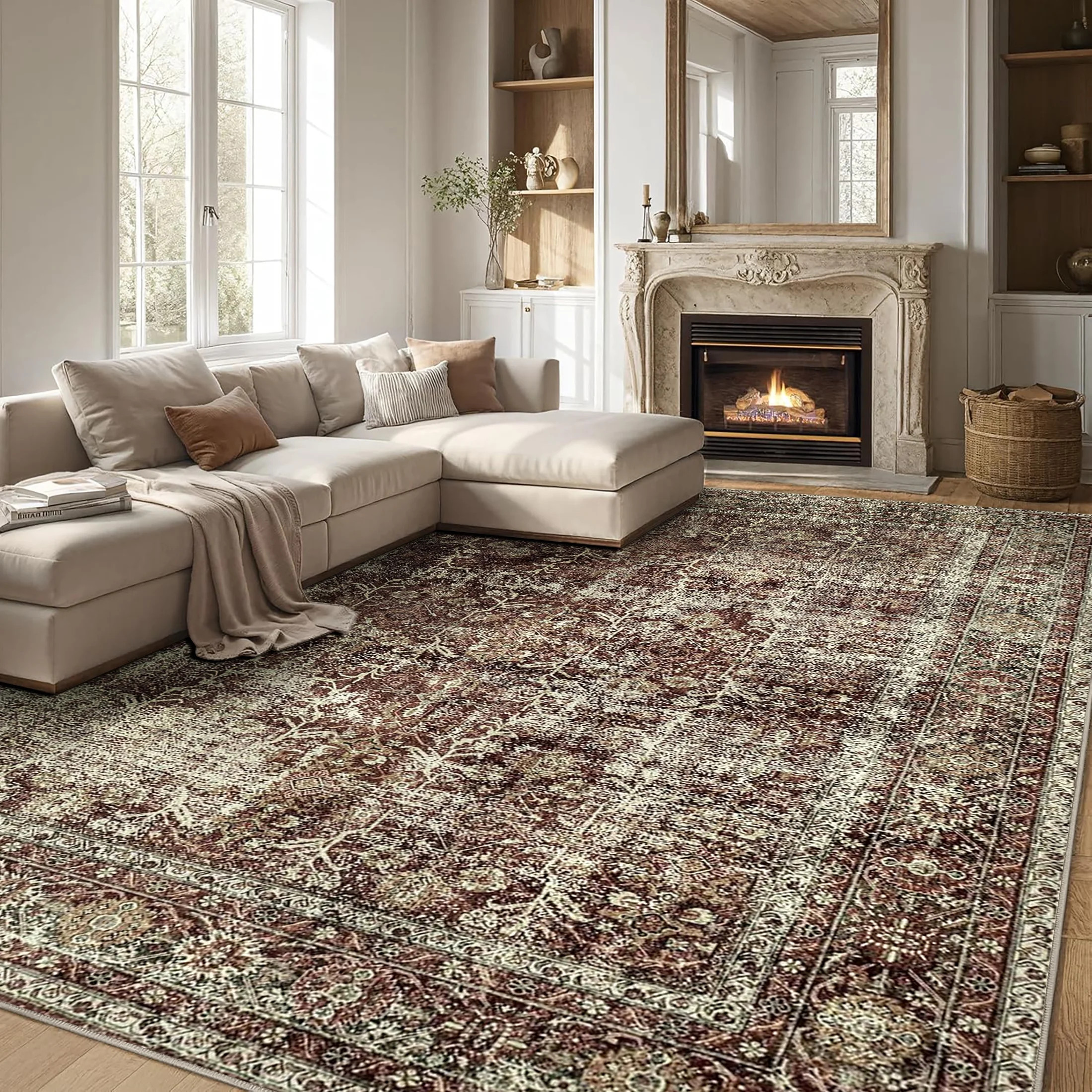 BERTHMEER 4'x6' Vintage Oriental Distressed Area Rugs, Rust | Walmart (US)