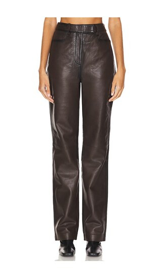 REMAIN Straight Leg Leather Pants in Brown. - size 34 | Revolve Clothing (Global)