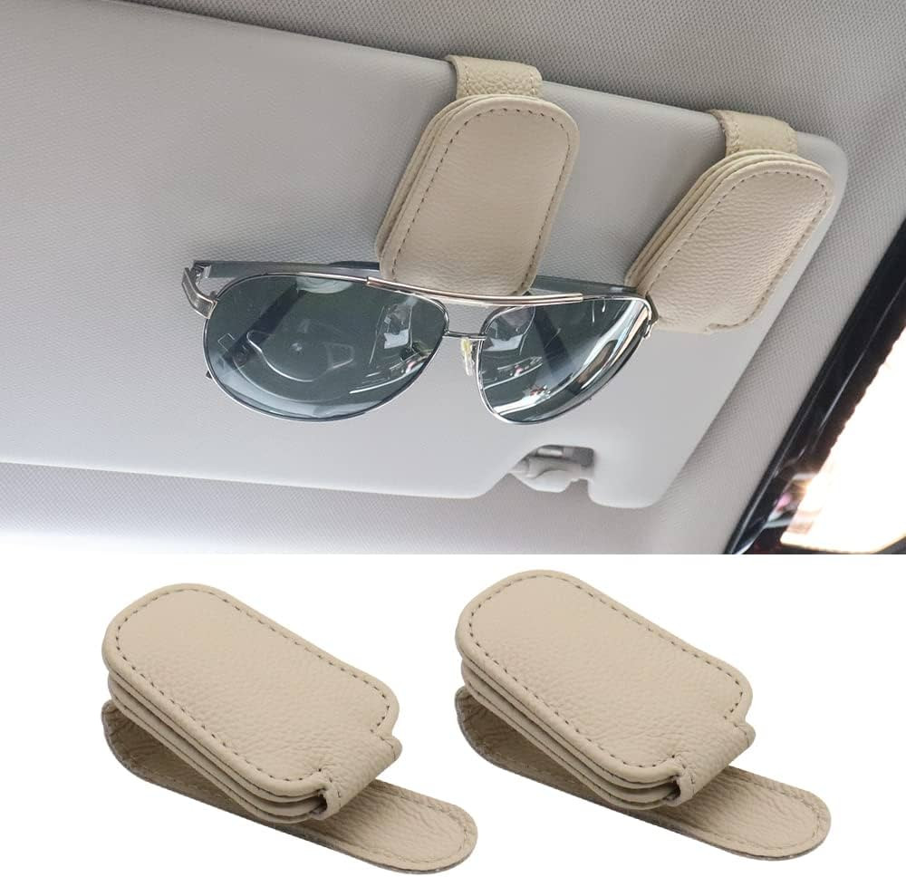 SUNCARACCL 2 Pack Sunglass Holder for Car Visor, Magnetic Leather Glasses Eyeglass Hanger Clip fo... | Amazon (US)