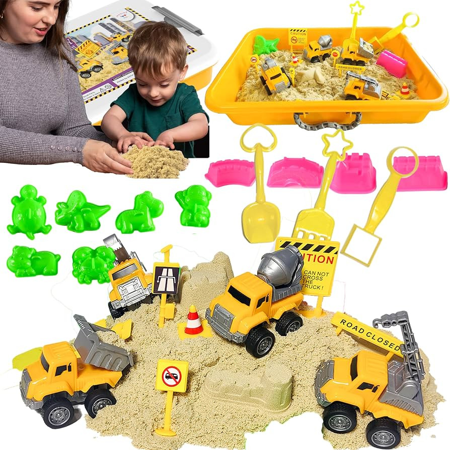 Kinectic Sensory Play Sand Construction Set. Includes 3 lbs of Sensory Play Sand, 4 Trucks, 10 Ro... | Amazon (US)