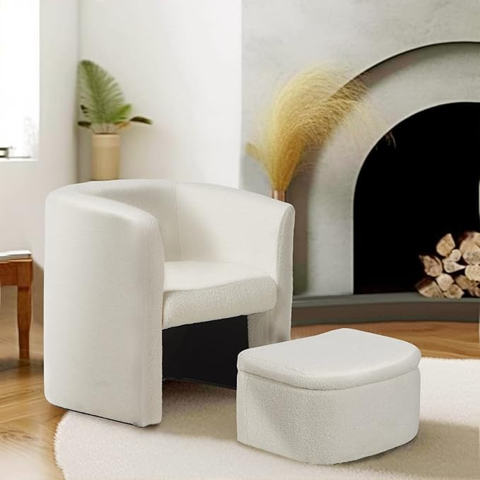 COLAMY Upholstered Sherpa Barrel Chair with Storage Ottoman Set, Modern Single Sofa Accent Lounge... | Amazon (US)