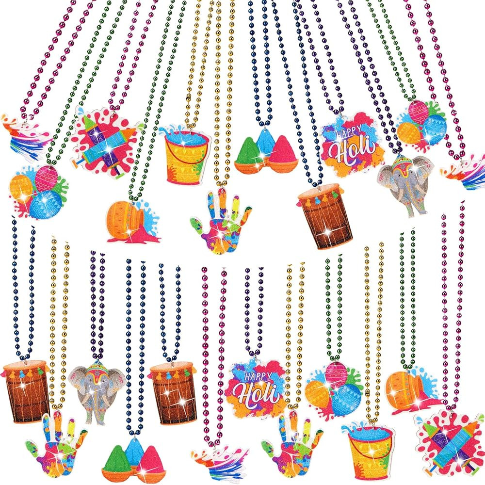 Ecally 30 Pcs Happy Holi Bead Necklaces Decorations Indian Colorful Necklaces for Festival Theme ... | Amazon (US)