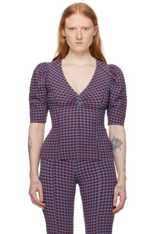 Blue & Red Check Blouse | SSENSE