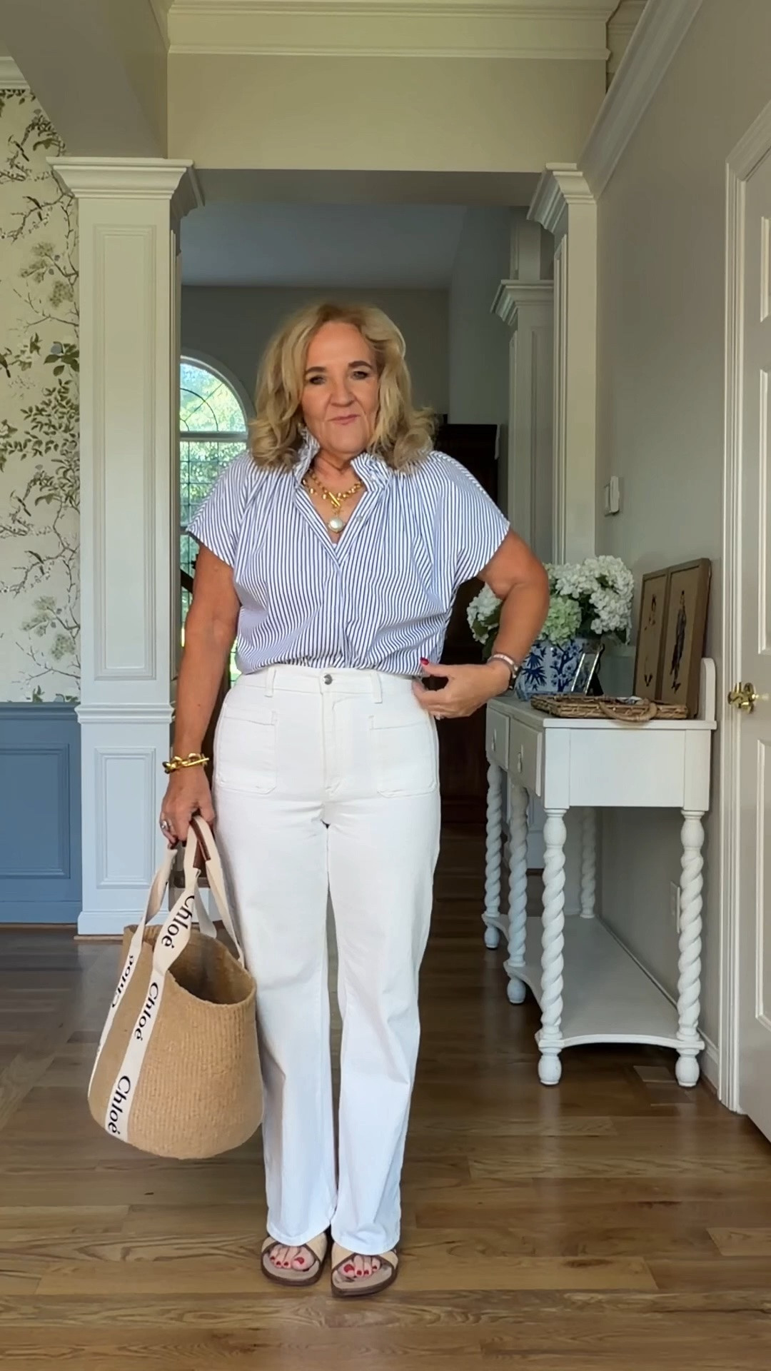 Top size medium 
Jeans size 29 short 
Sandals found over 50% off 

Preppy Nantucket style white jeans outfit

#LTKOver40 #LTKootd #LTKTravel