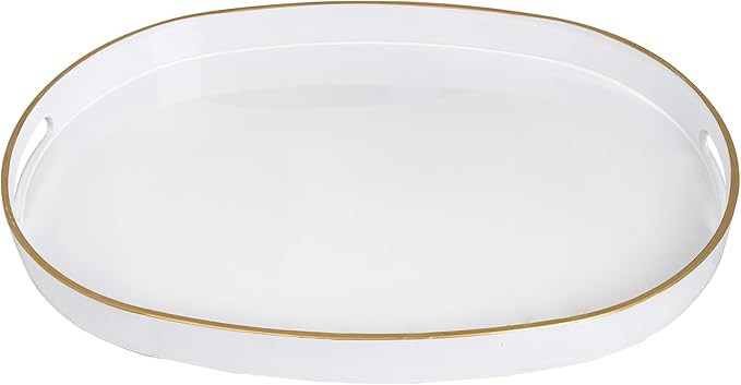 MAONAME White Decorative Tray, Oval Serving Tray with Handles, Plastic Tray for Coffee Table, Ott... | Amazon (US)