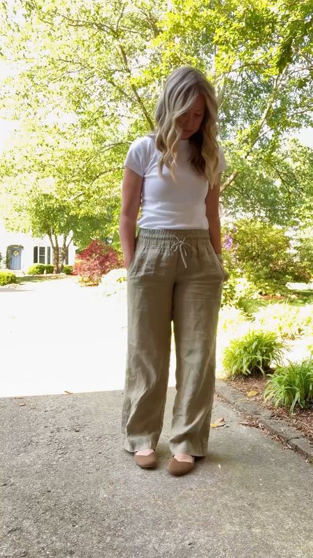 My very favorite linen pants and a go-to tee and pair of washable flats.

#LTKfit #LTKSeasonal #LTKstyletip