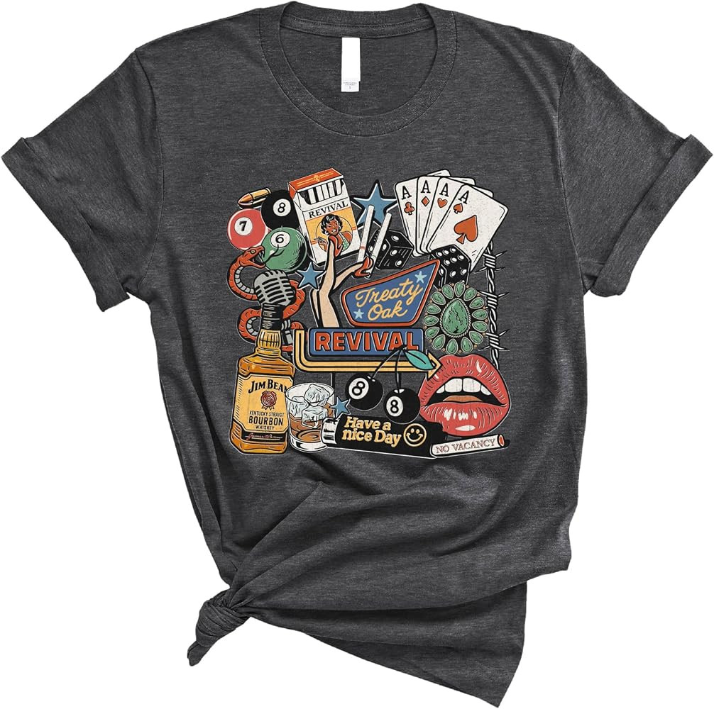 Retro Dive Bar Collage T-Shirt | Rock & Roll Revival Aesthetic Tee | Vintage Gambling Drinking Li... | Amazon (US)