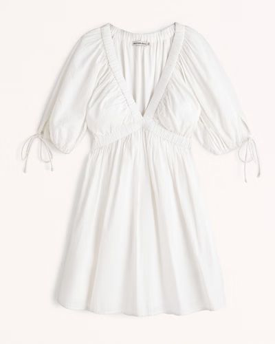Poplin Puff Sleeve Babydoll Mini Dress | Abercrombie & Fitch (US)