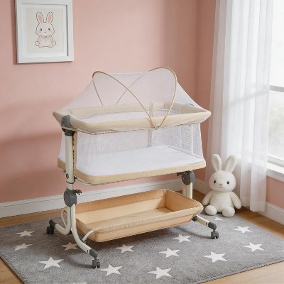 Portable 3-in-1 Baby Bassinet Bedside Sleeper with Wheels, 6-Height Adjustable Infant Travel Crib with Mosquito Net, Mesh Sides & Storage Basket | Target