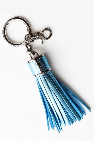 Metallic Blue Leather Tassel Bag Charm | Mel Boteri