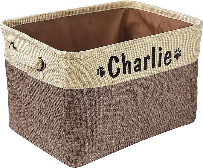 PET ARTIST Collapsible Dog Toy Storage Basket Bin with Personalized Pet's Name - Rectangular Stor... | Amazon (US)