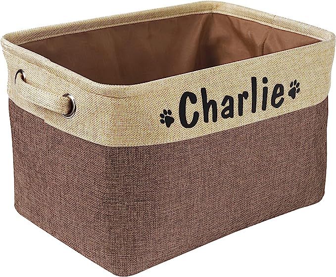 PET ARTIST Collapsible Dog Toy Storage Basket Bin with Personalized Pet's Name - Rectangular Stor... | Amazon (US)