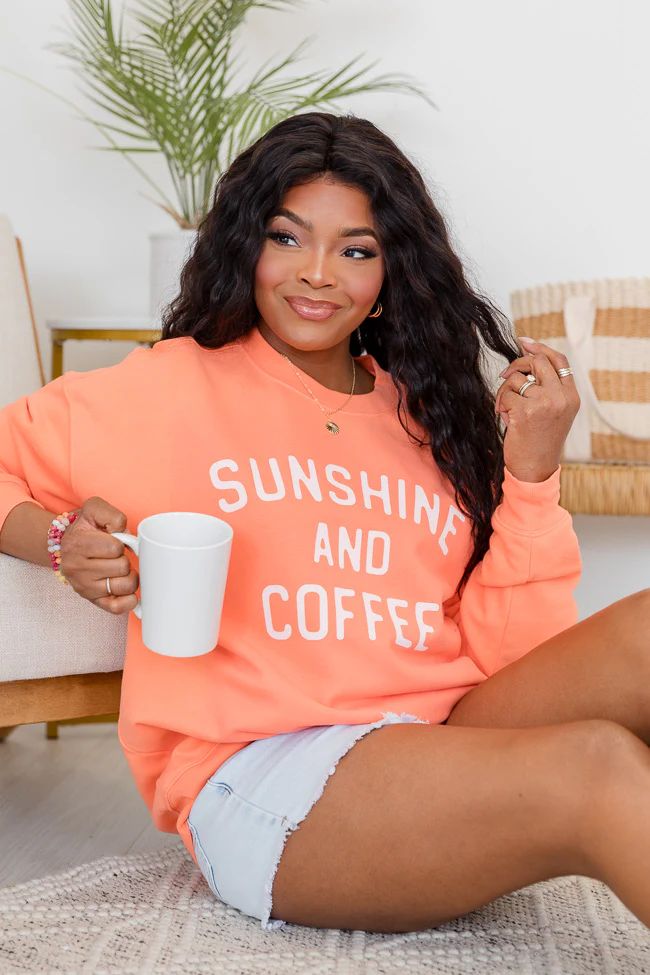 Sunshine and Coffee Coral Oversized Graphic Sweatshirt | Pink Lily