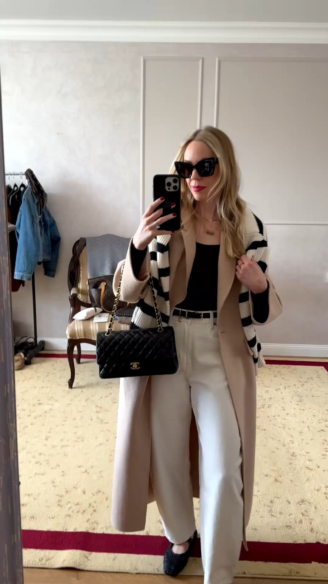 Spring casual outfit, trench coat, striped sweater, white barrel jeans, leather ballet flats 

#LTKSaleAlert #LTKOver40 #LTKSeasonal