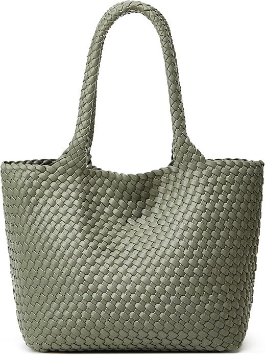 BOYATU Woven Tote Bag for Women: Vegan Leather Purse for Weekend Travel | Large Tote with Removab... | Amazon (US)