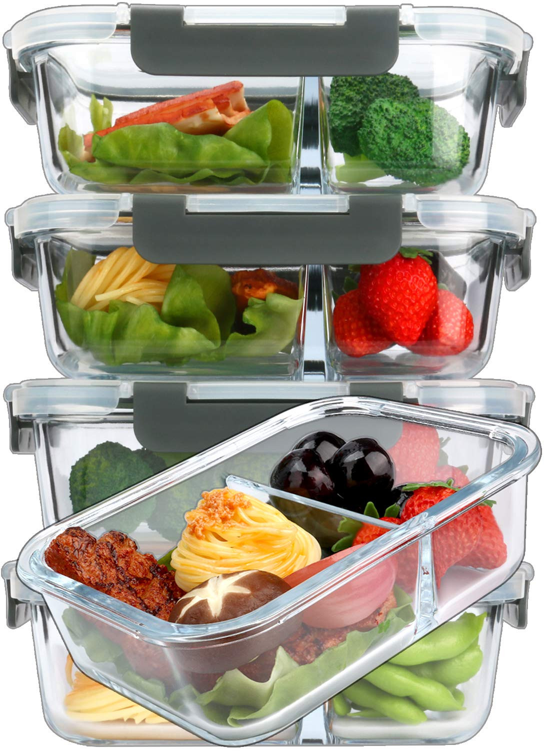 M MCIRCO [5-Pack,36 Oz] Glass Meal Prep Containers 2 Compartments Portion Control with Upgraded S... | Amazon (US)