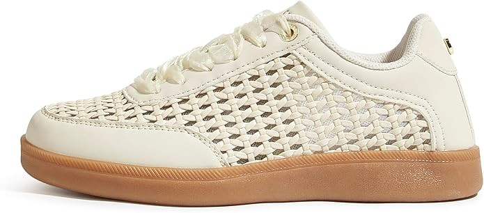 LUCKY STEP Women's Fashion Tennis Shoes Classic Retro Sneakers Casual Gum Sole Braided Raffia Str... | Amazon (US)