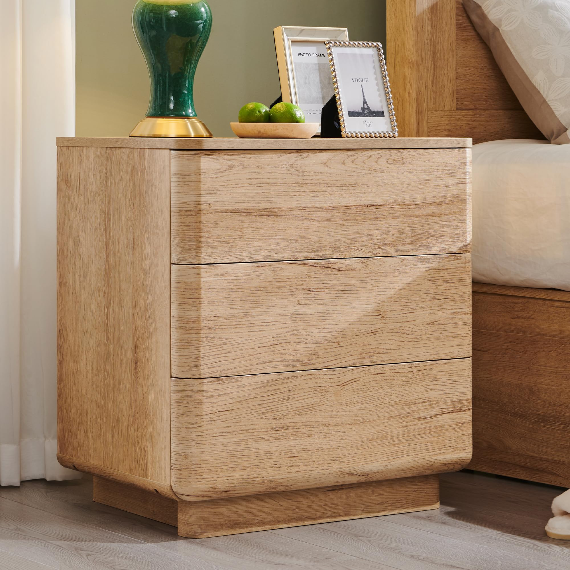 22" Modern Nightstand with Charging Station, Push-to-Open Handleless 3-Drawer Bedside Table, Larg... | Amazon (US)