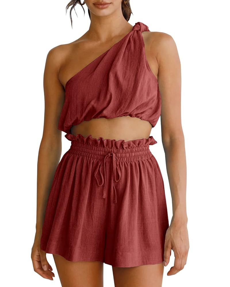 Imily Bela Womens 2 Piece Outfits Linen Matching Sets Two Piece Crop Tops and Paper Bag Waist Sho... | Amazon (US)