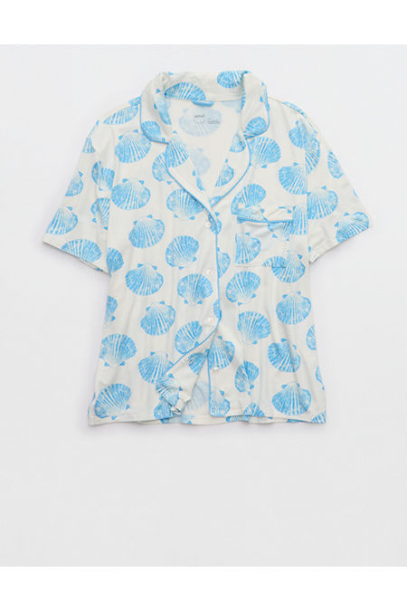 Aerie Real Soft Short Sleeve Pajama Shirt Women's Moody Blues L | Aerie