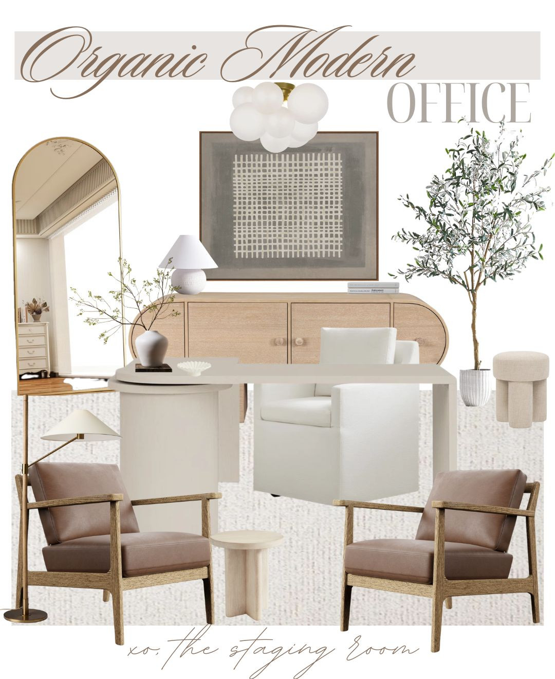 Modern office with earthy tones to ground the room.
———
Office desk, office chair, wall art, mirror, swivel chair, upholstered chair, accent chair, home office, side table, drink table, full length mirror, arch mirror, faux tree, chandelier, flush mount, office light, floor lamp, table lamp

#LTKcasa #LTKfamily
