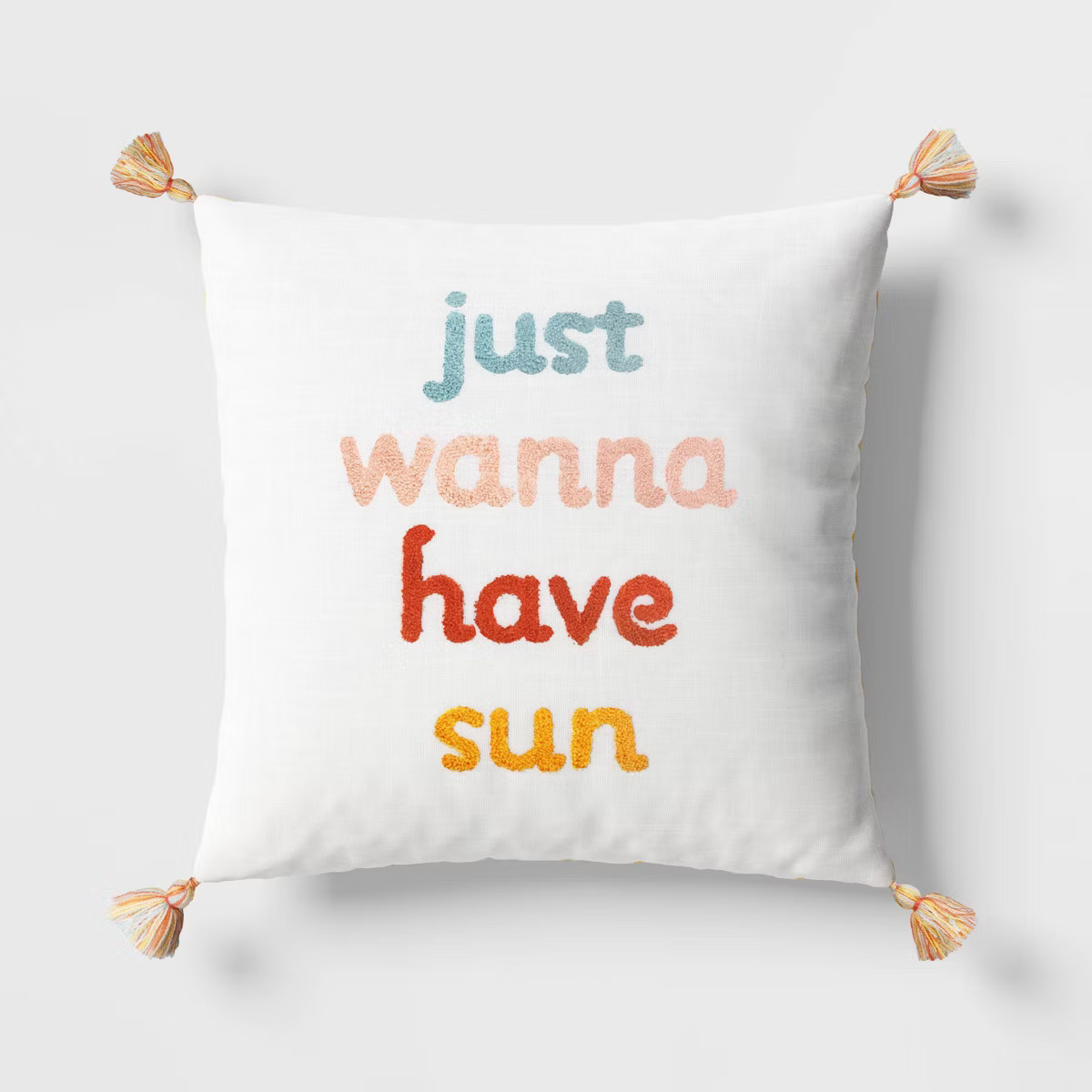 Text Embroidered Tassel Square Throw Pillow Cream - Room Essentials™ | Target