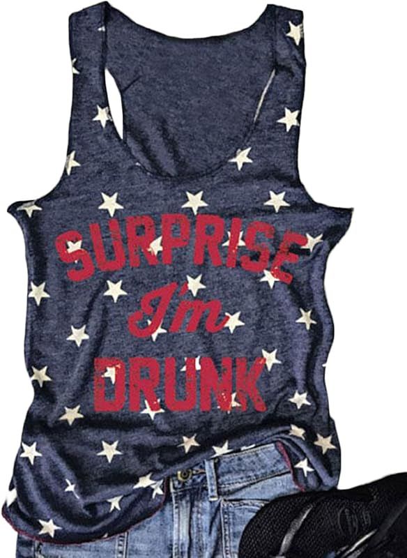 Surprise I'm Drunk Tank Top Women Summer American Flag Sleeveless 4th of July Independence Graphi... | Amazon (US)