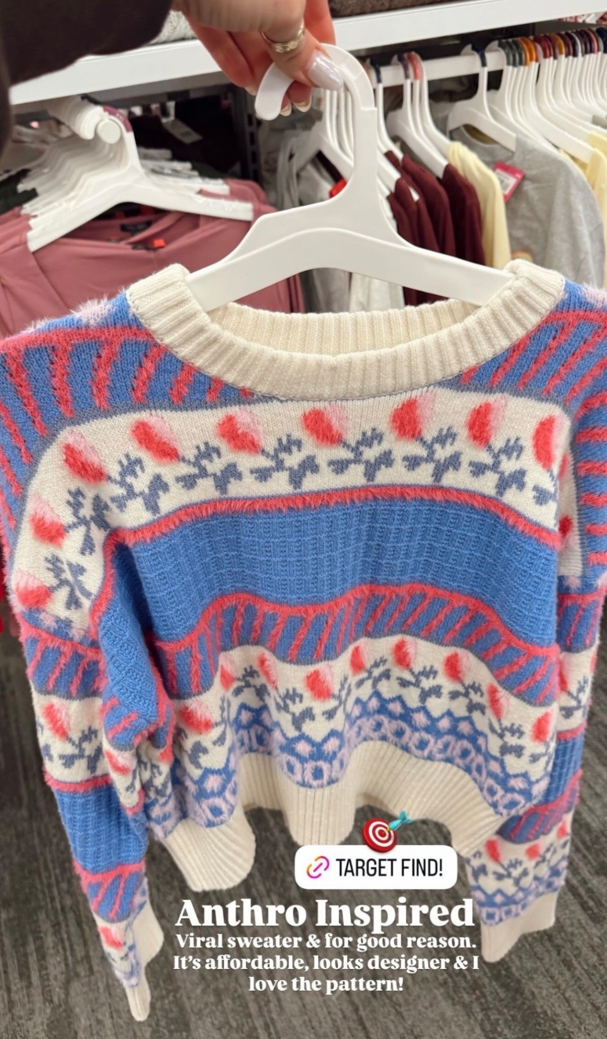 🤍 Anthro Inspired  Viral sweater & for good reason. It’s affordable, looks designer & I love the pattern! 🎯