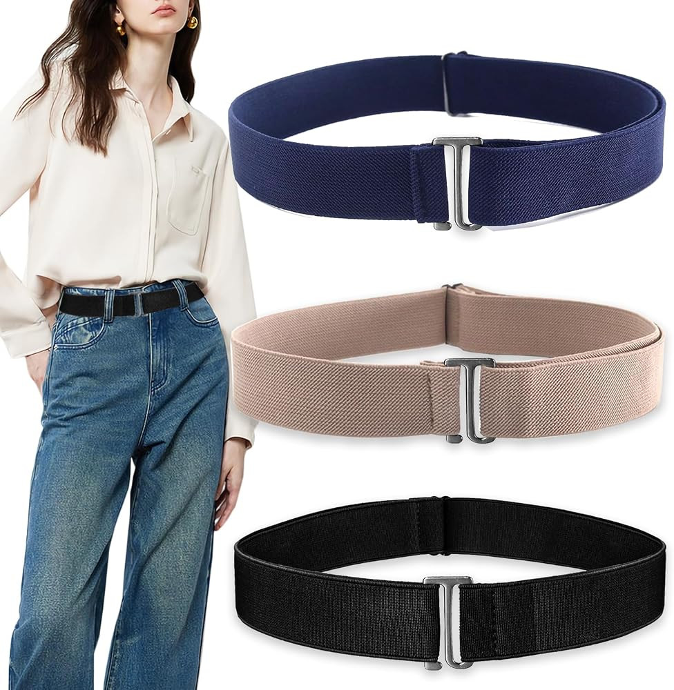 3 Pack No Show Elastic Stretch Belts for Women and Men, Invisible Strap Belt with Flat Buckle for... | Amazon (US)